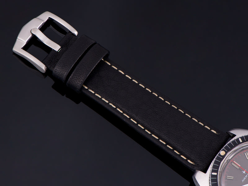 Brand New Genuine Leather Black Strap with Stainless Steel Buckle
