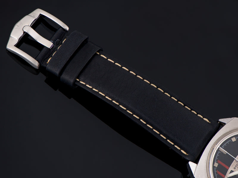Brand New Genuine Leather Black Strap with matching Stainless Steel Buckle