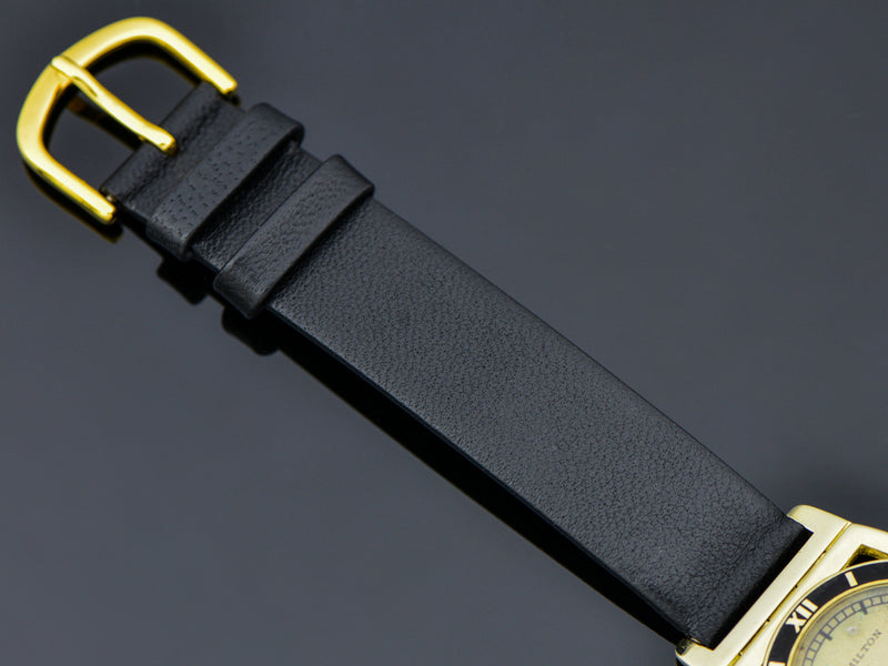 Brand New Genuine Leather Black Watch Band with matching Gold Tone Buckle