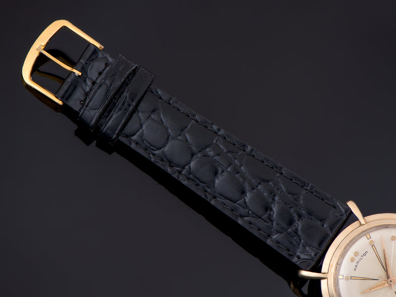 Brand New Genuine Leather Black Watch Strap with matching Gold Tone Colored Buckle