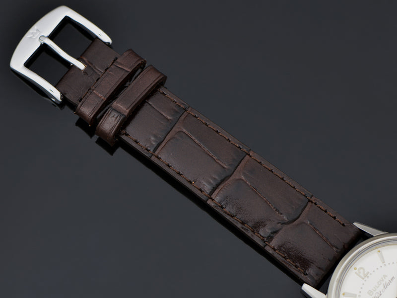 Brand New Genuine Leather Brown Alligator Grain Watch Strap with matching Silver Tone Buckle