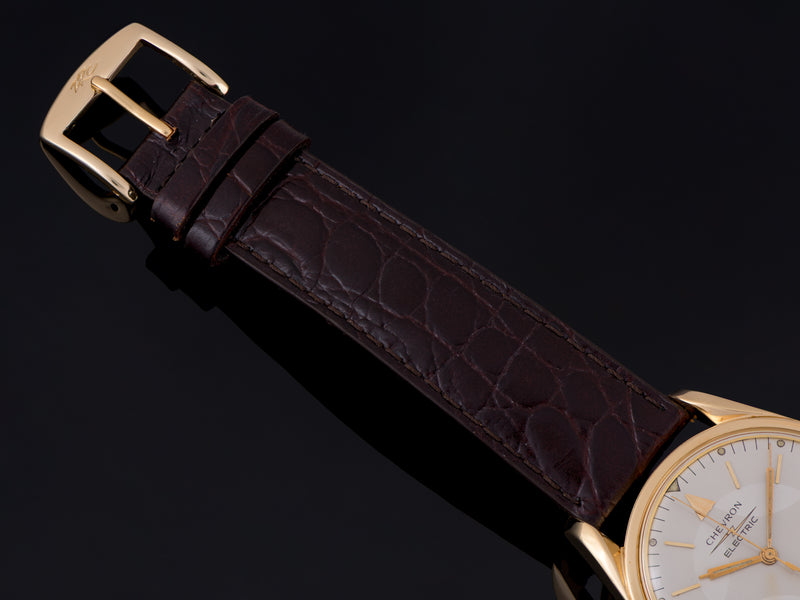 Brand New Genuine Leather Brown Crocodile Grain Band With Matching Gold Tone Buckle