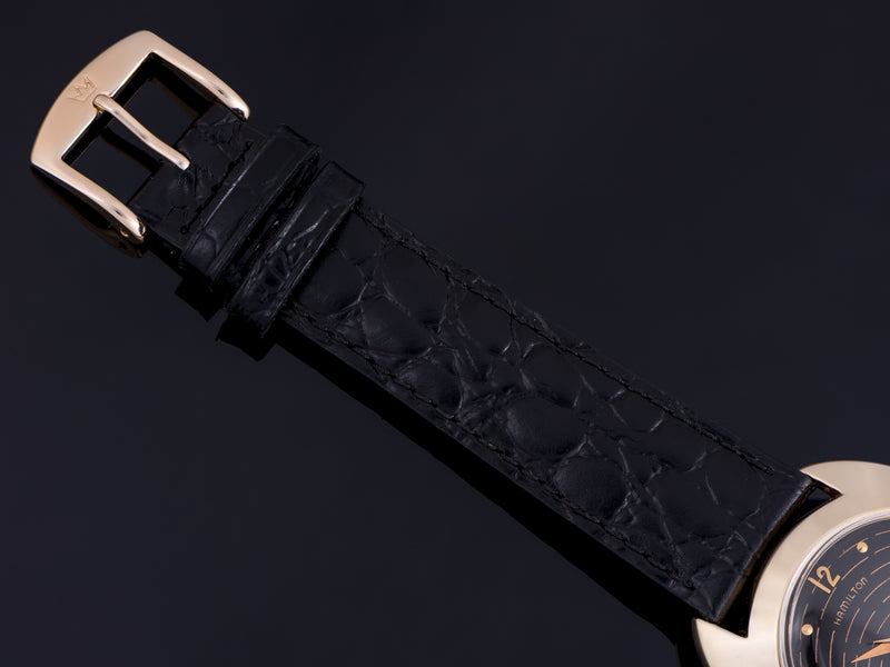 Brand New Genuine Leather Croco Grain Black Strap with matching Gold Tone Buckle