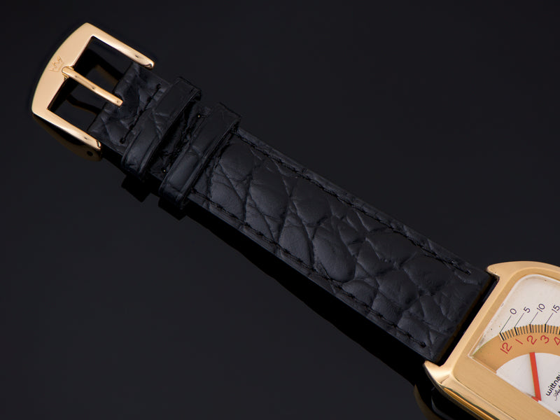 Brand New Genuine Leather Crocodile Grain Black Strap with matching Gold Tone Buckle