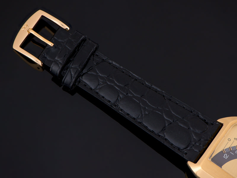 Brand New Genuine Leather Crocodile Grain Black Watch Strap with matching Gold Tone Buckle