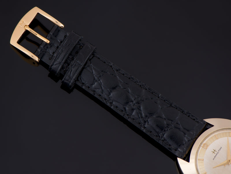 Brand New Genuine Leather Crocodile Grain Black Watch Strap with matching Gold Tone Buckle