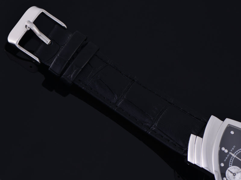 Brand New Genuine Leather Crocodile Grain Black Watch Strap with silver tone buckle
