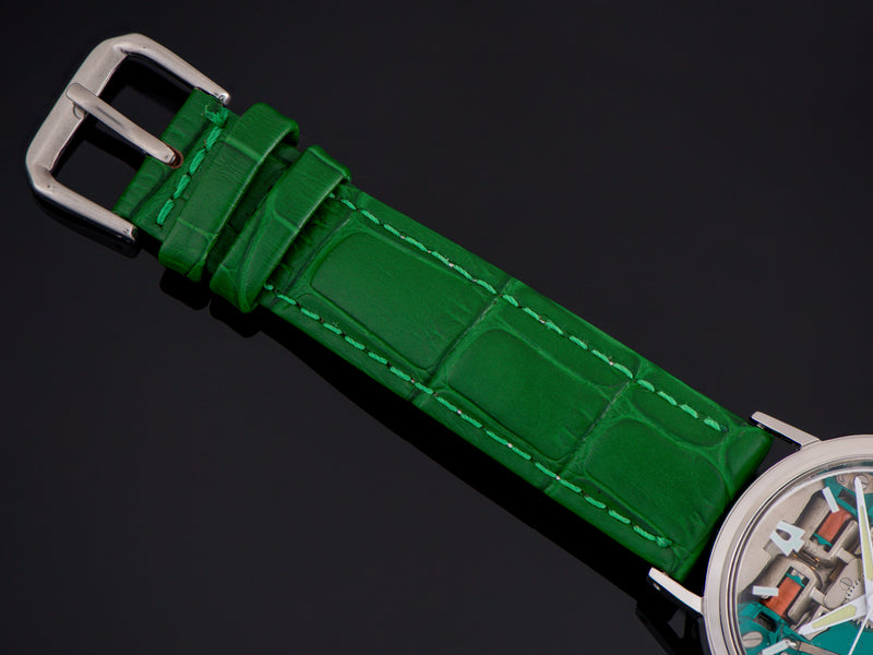 Brand New Genuine Leather Green Crocodile Grain Strap with matching Silver Tone Buckle