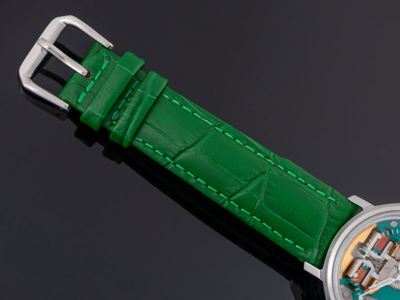 Brand New Genuine Leather Green Crocodile Grain Watch Strap with matching Silver Tone Buckle