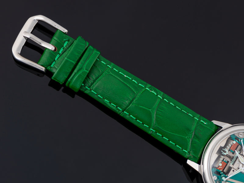 Brand New Genuine Leather Green Crocodile Grain Strap with matching Silver Tone Buckle