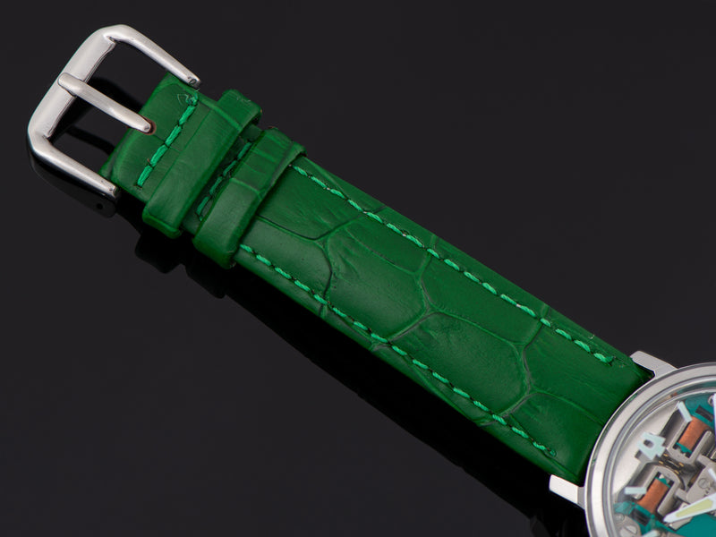 Brand New Genuine Leather Green Crocodile Grain Strap with matching Silver Tone Buckle