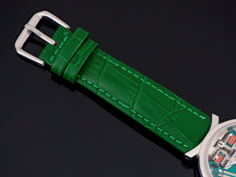 Brand New Genuine Leather Green Crocodile Grain Watch Strap with matching Silver Tone Buckle
