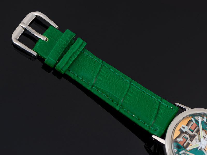 Brand New Genuine Leather Green Crocodile Grain Watch Strap with matching Silver Tone Buckle
