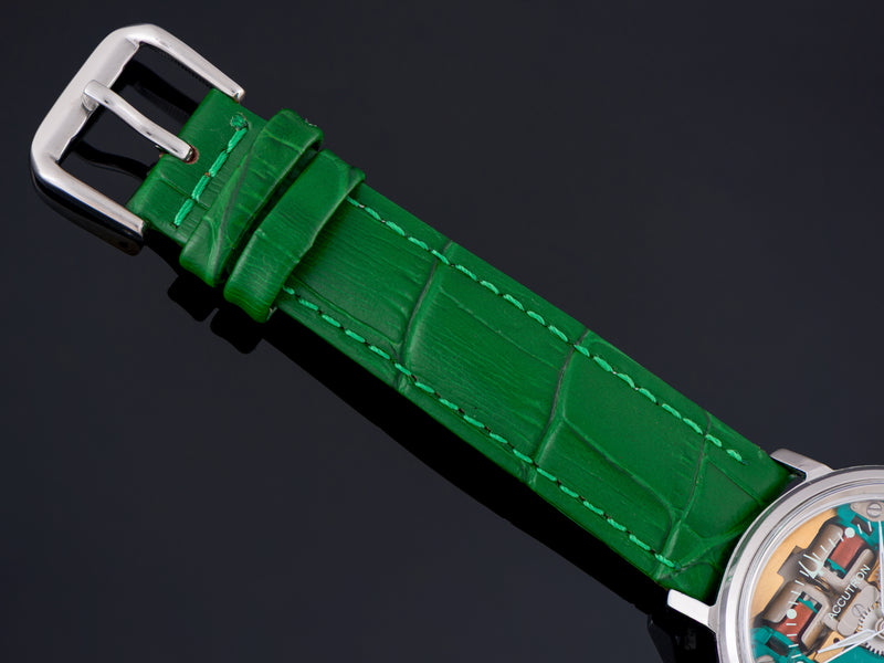 Brand New Genuine Leather Green Crocodile Grain Watch Strap with matching Silver Tone Buckle