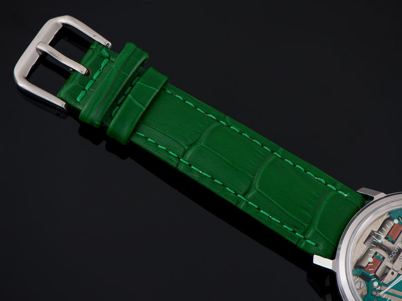 Brand New Genuine Leather Green Crocodile Grain Watch Strap with matching Silver Tone Buckle