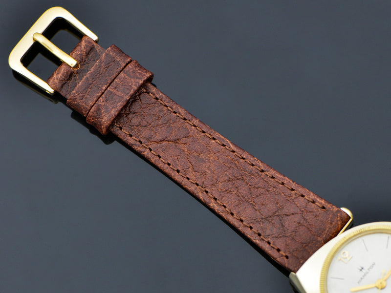 Brand New Genuine Leather Brown Buffalo Grain Watch Band with matching Gold Tone Buckle