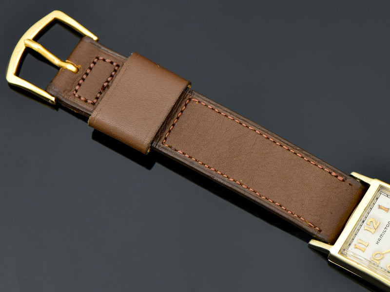 Brand New Old Stock Leather Brown Watch Band with matching Gold Tone Buckle