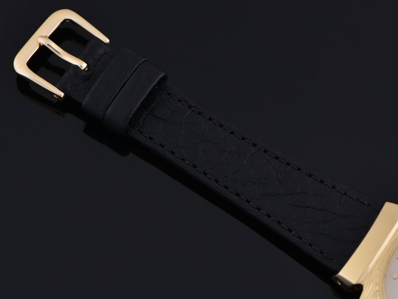 Brand new genuine Leather Black Calf Grain Watch Band with matching Gold Tone Buckle