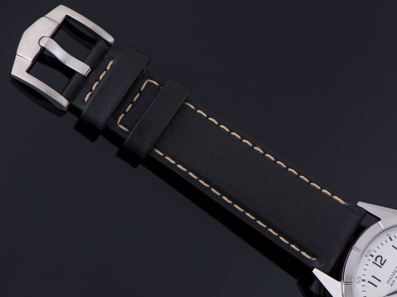 Brand new genuine Leather Black Watch Strap with matching Silver Tone Buckle