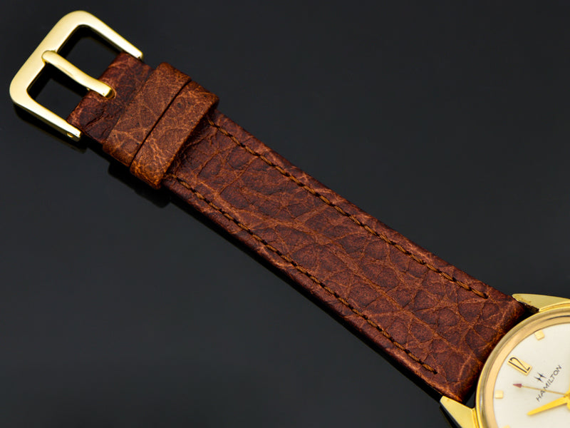 Brand new genuine Leather Brown Calf Grain Watch Band with Matching Gold Colored Buckle