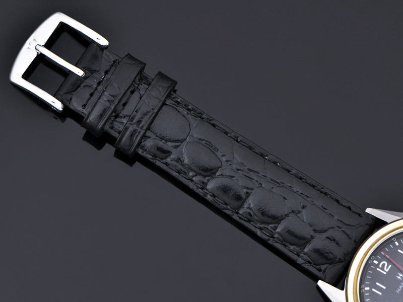 Brand new genuine leather Black Crocodile Grain Watch Band With Matching Silver Colored Buckle