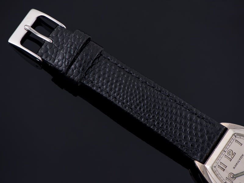 Brand new genuine leather Black Lizard Grain Strap with matching Silver Colored Buckle