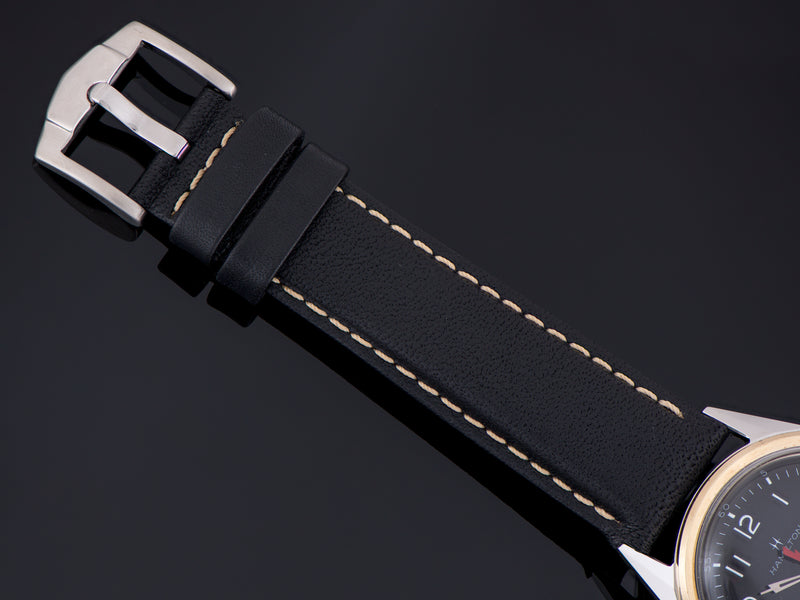 Brand new genuine leather Black Watch Strap With Matching Silver Tone Buckle