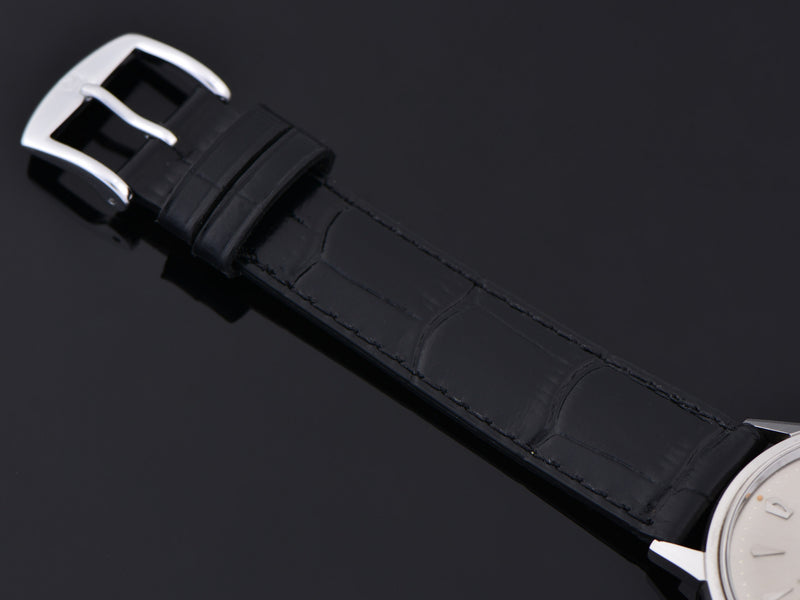 Brand New Genuine Leather Black Alligator Grain Band with matching Silver Colored Buckle