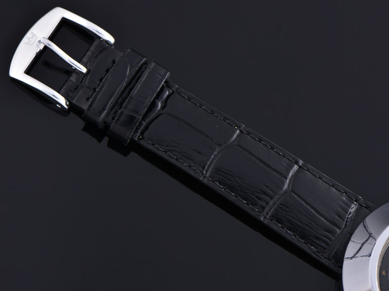 Brand New Genuine Leather Black Alligator Grain Band with matching silver tone buckle