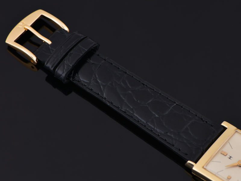 Brand New Genuine Leather Black Crocodile Grain Watch Strap with matching Gold Colored Buckle