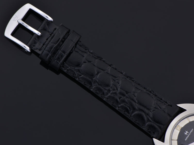 Brand New Genuine Leather Black Crocodile Grain Band with matching Silver Colored Buckle