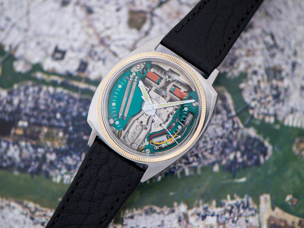Bulova Accutron Spaceview "Floppy Football" Steel with 14K Insert Watch