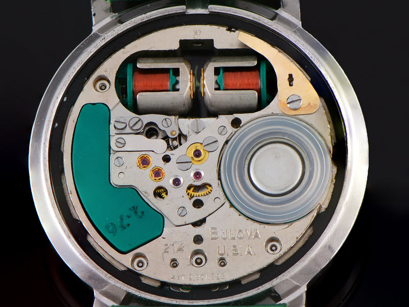 Bulova Accutron Spaceview Stainless Steel Watch Tuning Fork marked Bulova USA 214 M7 Dating the Movement to Circa 1967