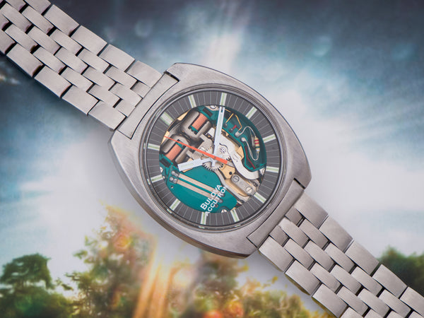 Bulova Accutron Spaceview "T" Stainless Steel Watch with Accutron Signed Bracelet