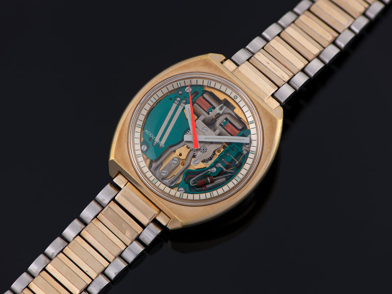 Bulova Accutron Spaceview Yellow Gold Electroplate Watch & Two Tone Bracelet