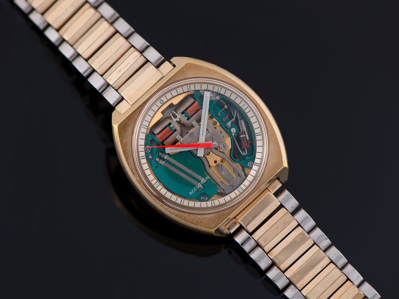 Bulova Accutron Spaceview Yellow Gold Electroplate Watch & Two Tone Bracelet