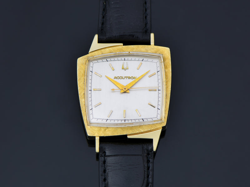 Bulova Accutron "TV" Asymmetric Case Watch Textured Bezel 14K