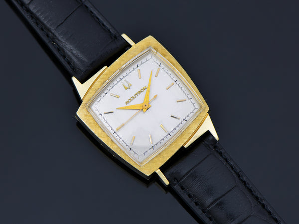 Bulova Accutron "TV" Asymmetric Case Watch Textured Bezel 14K