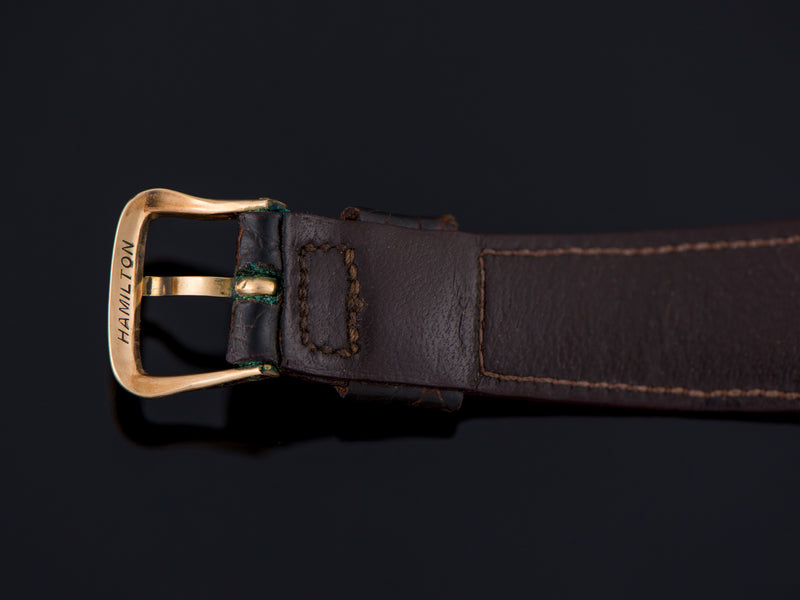 Gently Used (Probably Original) Genuine Crocodile Hamilton Band with matching Hamilton Marked Gold Filled Buckle