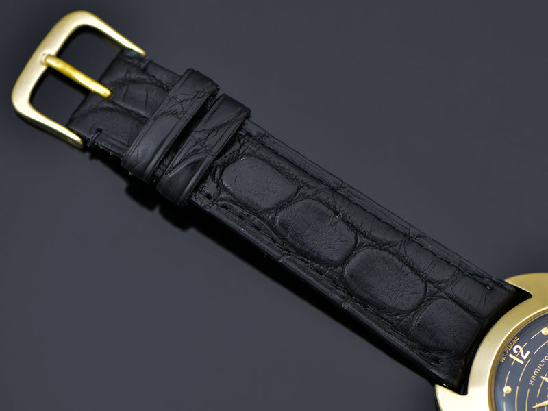Genuine Alligator Black Watch Band with Gold Tone Buckle