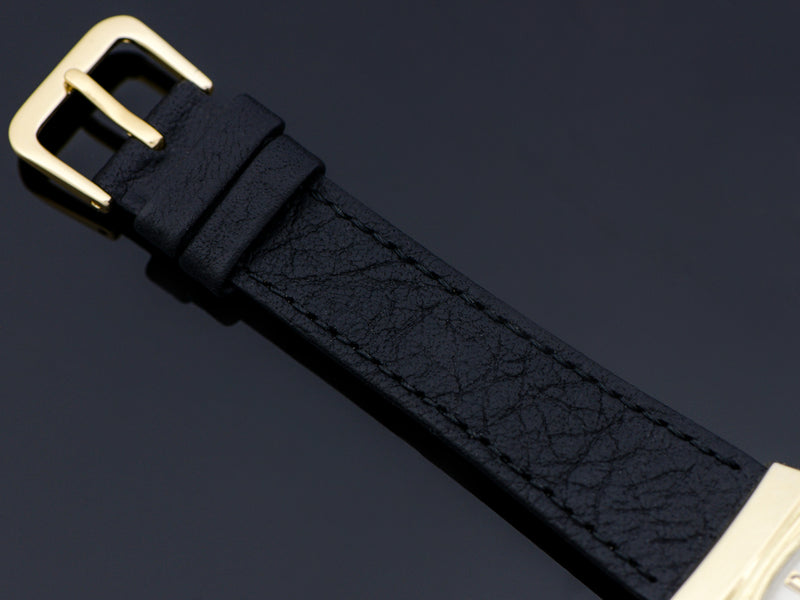 Genuine Leather Black Watch Band with matching Gold Tone Buckle