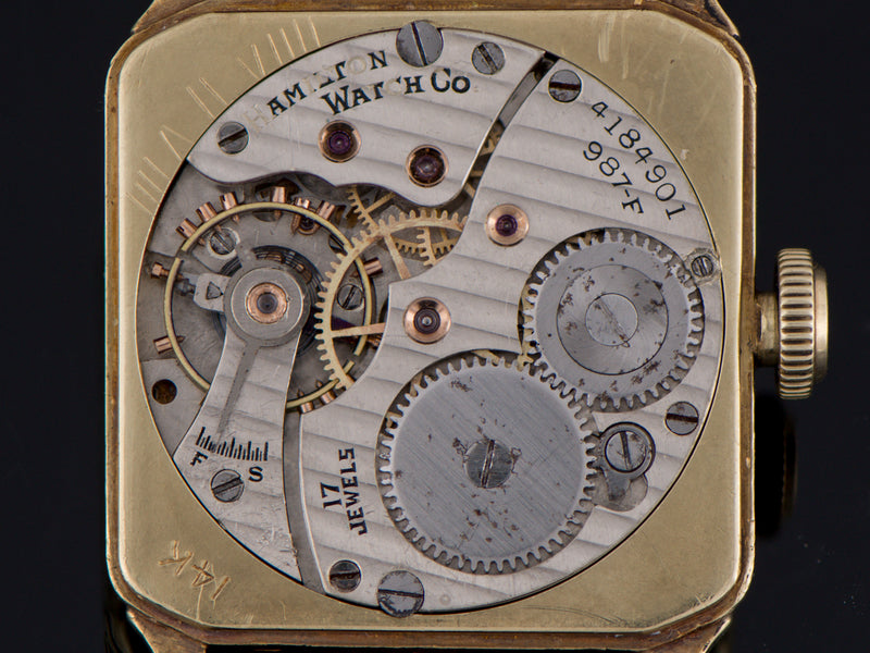 Hamilton 14K Solid Green Gold Tonneau 987F Watch Movement