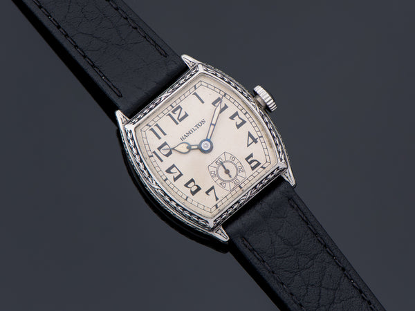 Hamilton Barrel Engraved White Gold Filled Watch