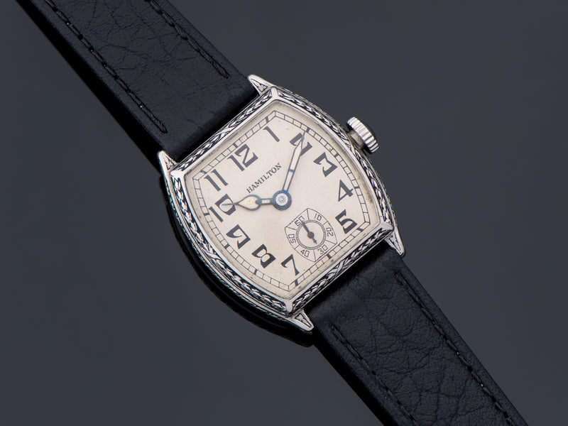 Hamilton Barrel Engraved White Gold Filled Watch