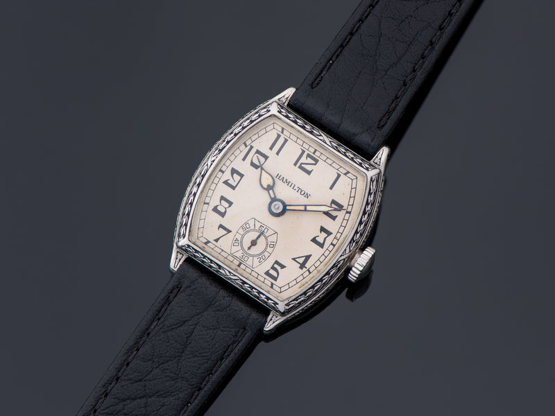 Hamilton Barrel Engraved White Gold Filled Watch