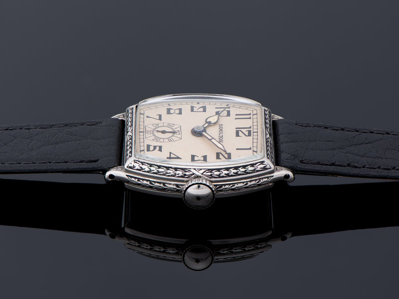 Hamilton Barrel Engraved White Gold Filled Watch