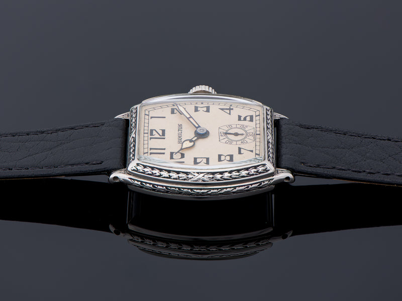 Hamilton Barrel Engraved White Gold Filled Watch