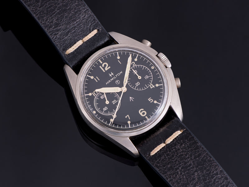 Hamilton Chronograph Valjoux 7733 British Royal Navy Pilot's Asymmetric Watch Chronograph Running