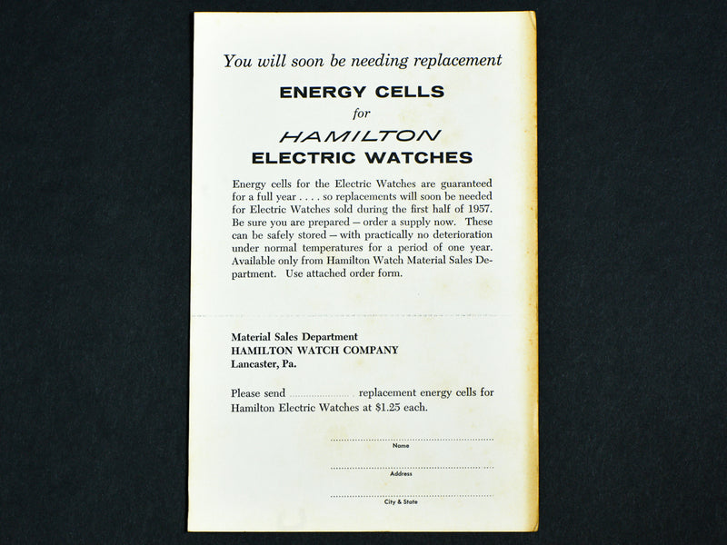 Hamilton Electric replacement battery order form