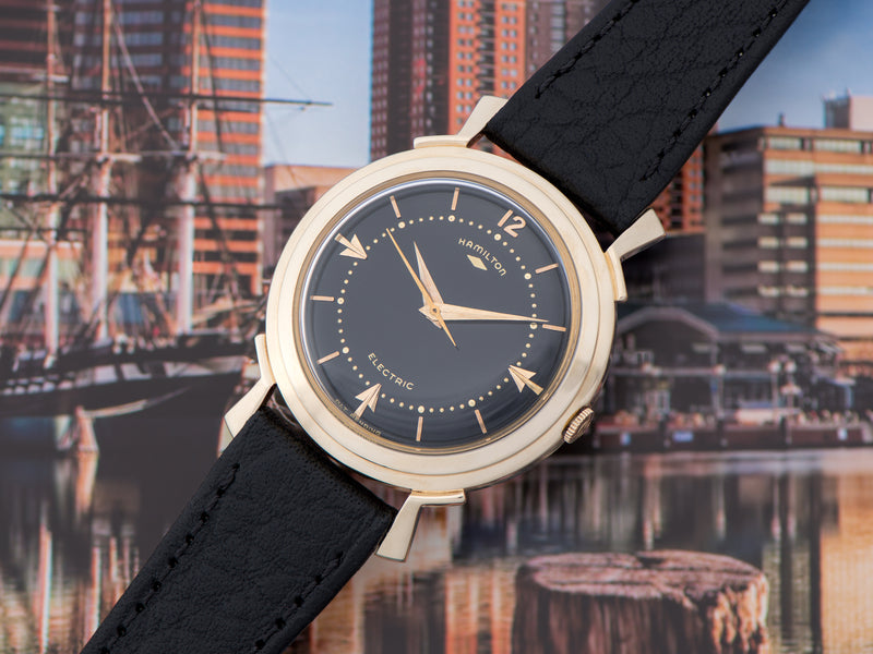 Hamilton Electric Van Horn Watch 14K Original Black Dial
